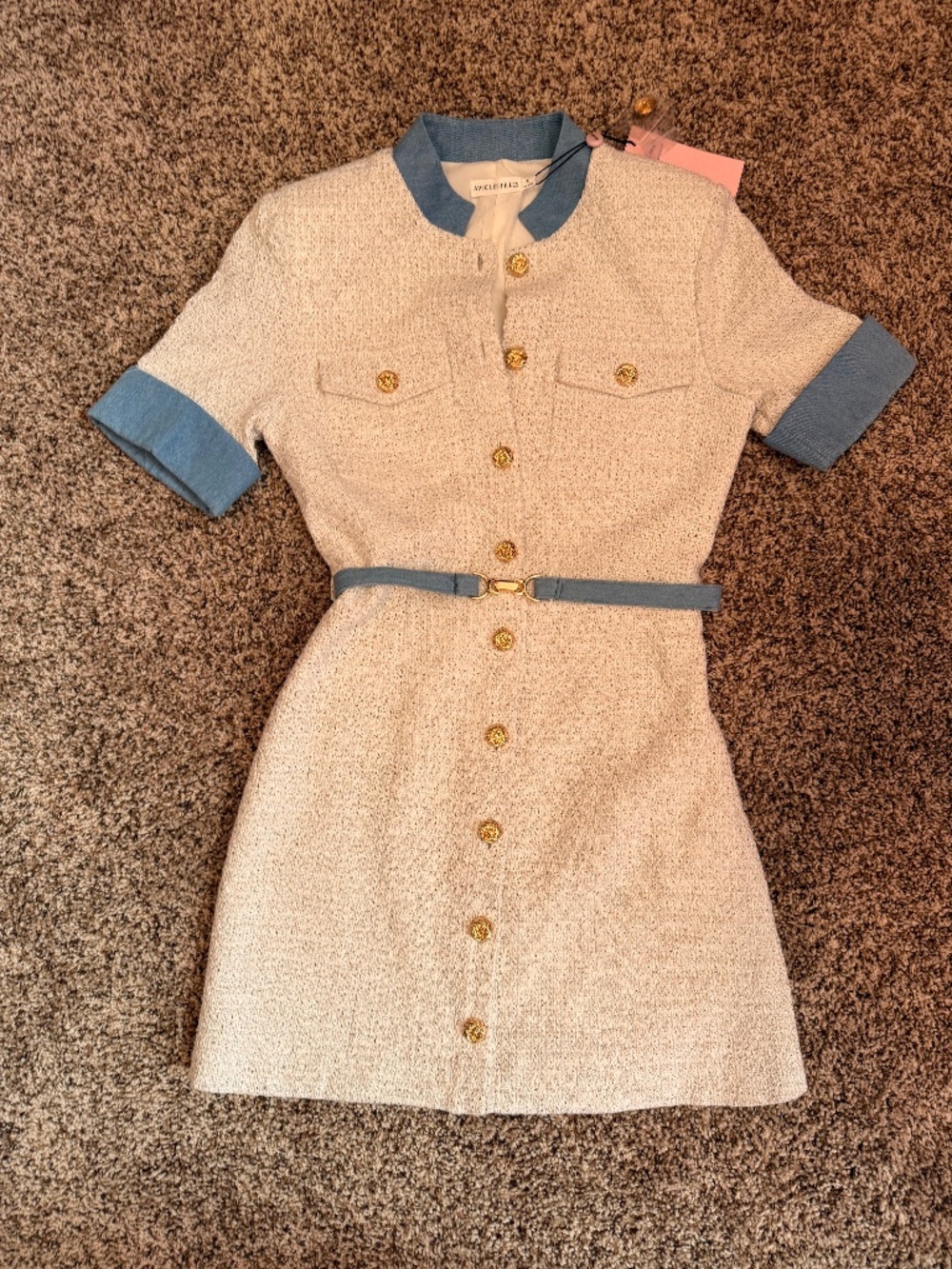 Avec Les Filles Women's Belted Denim-Trim Cotton Shirt Dress - Picture 2 of 9